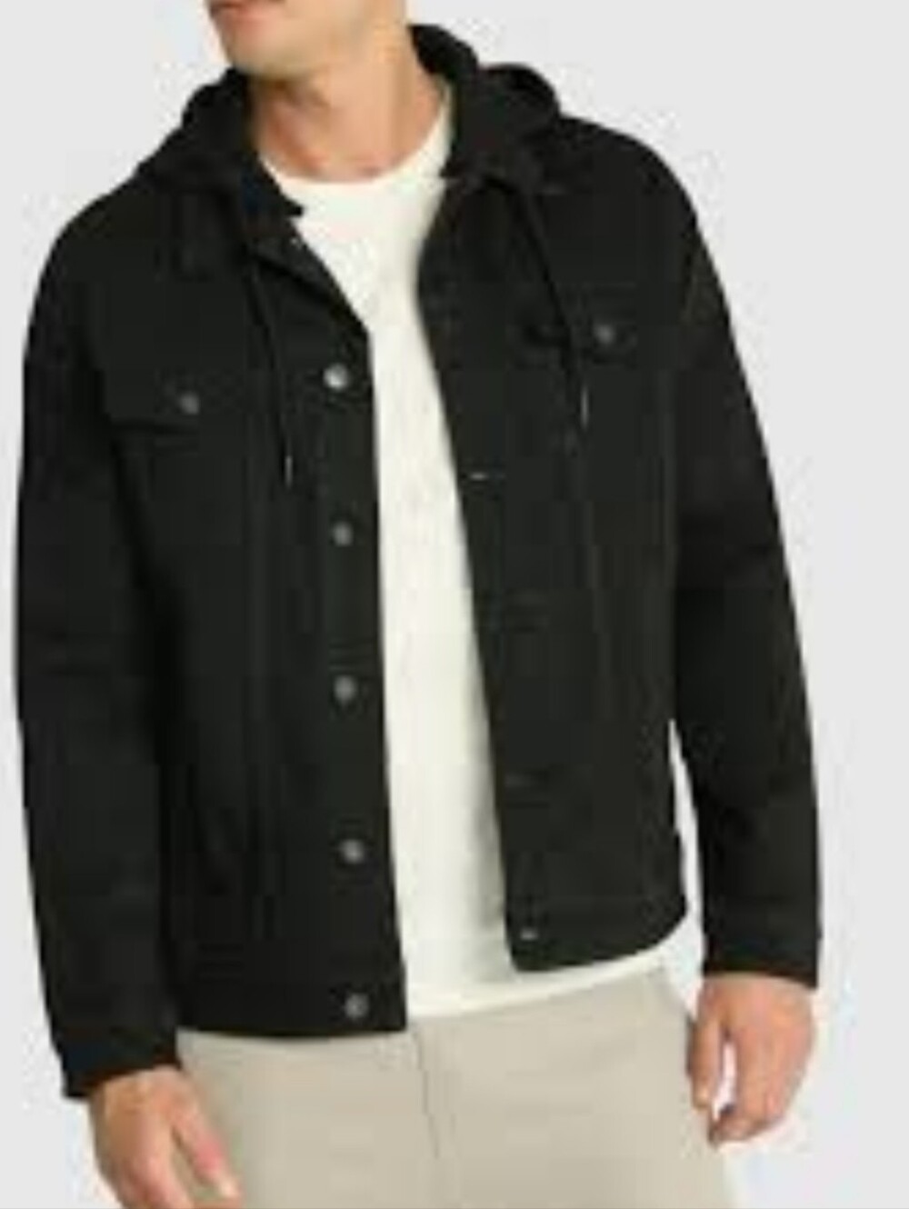 Sun + Stone Men's Black Denim Jacket with Hoodie